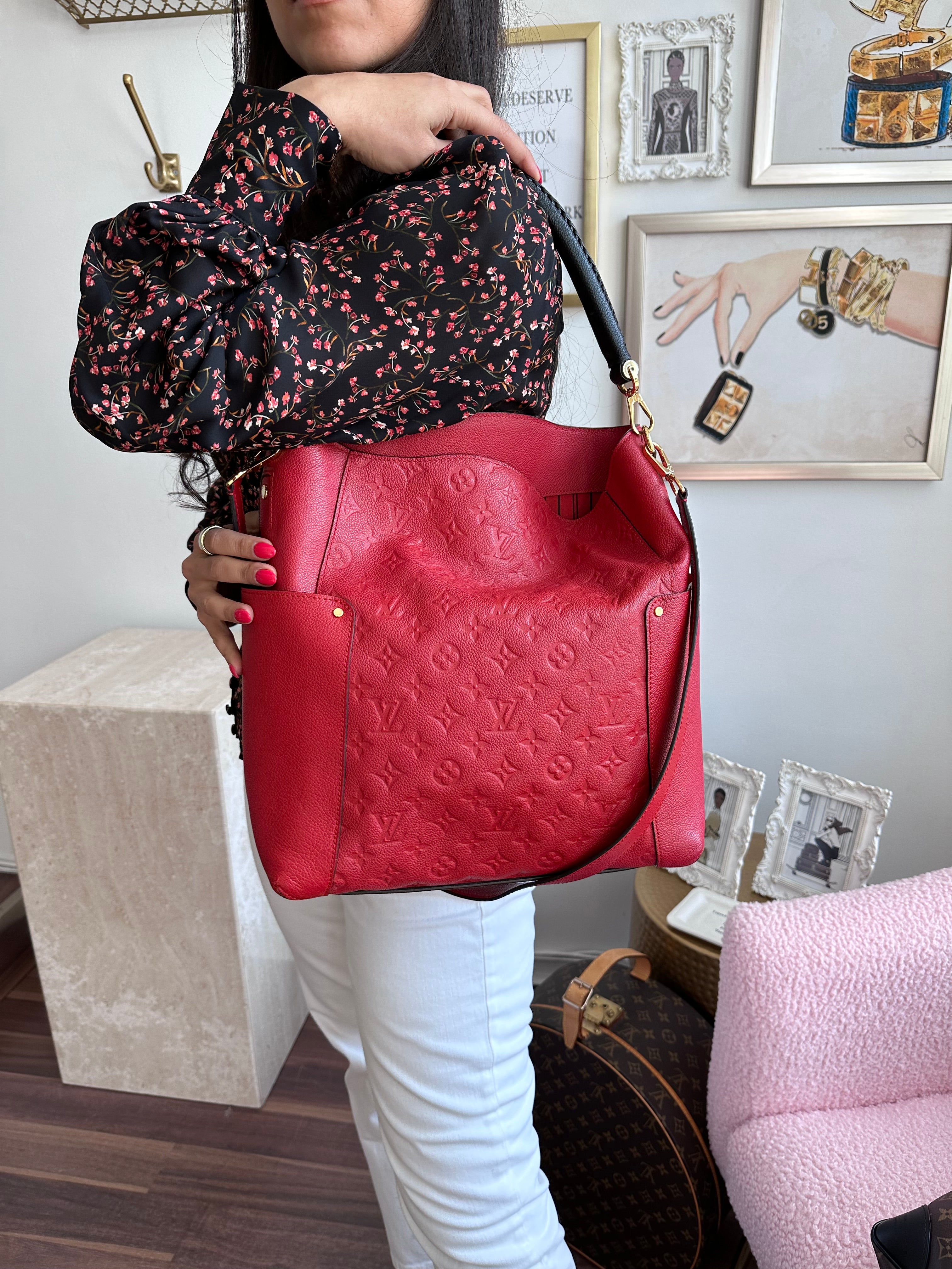 Pre-Owned LOUIS VUITTON Red Empreinte Bagatelle Hobo Bag