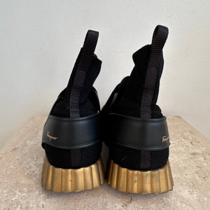 Pre-Owned SALVATORE FERRAGAMO Black Wave Sole Sneakers - Size 40