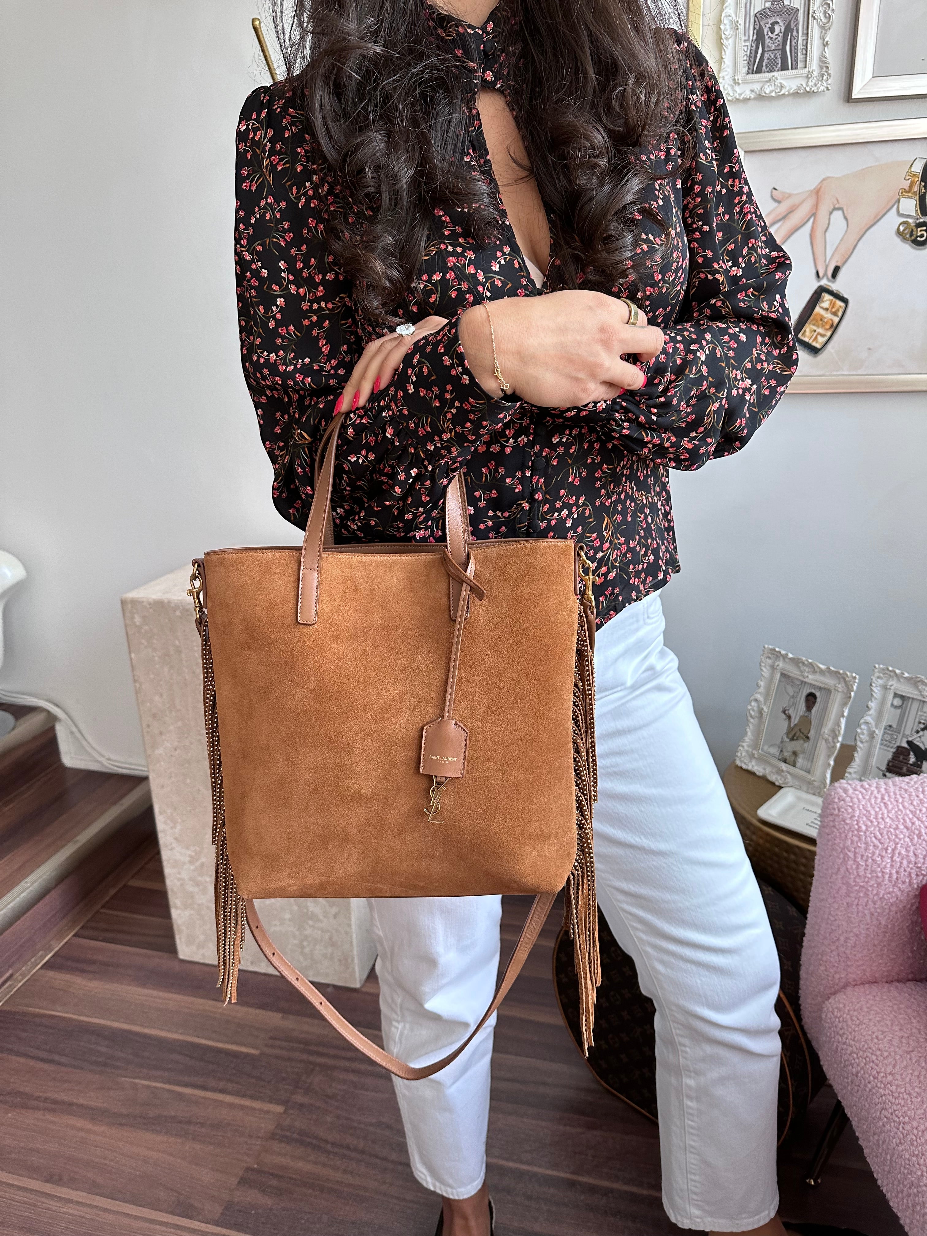 Pre-owned YVES SAINT LAURENT Cinnamon Suede Shopping Tote