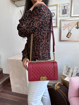 Pre-Owned CHANEL Old Medium Red Boy Bag GHW