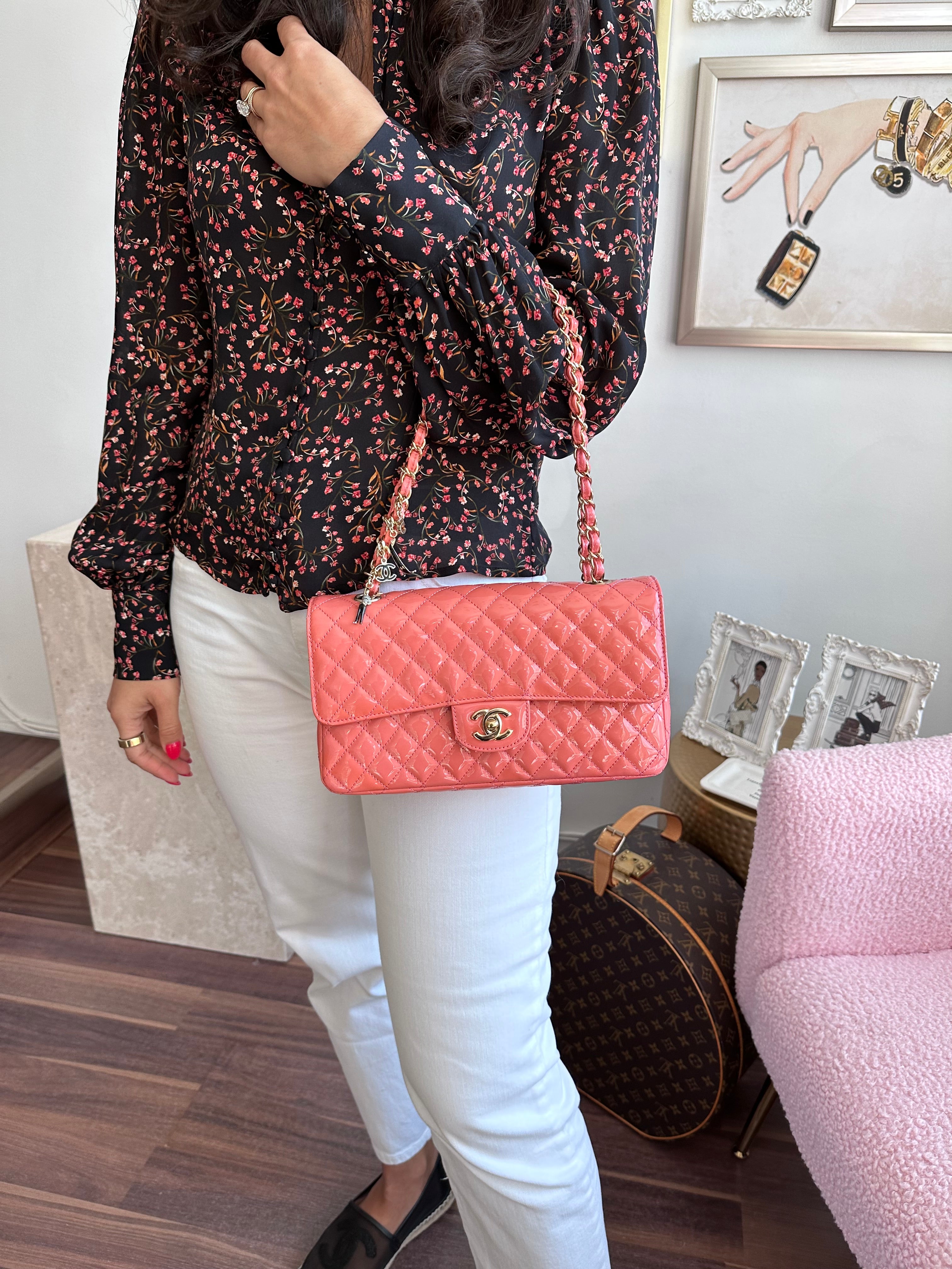 Pre-Owned CHANEL Coral Patent Ginza 5th Anniversary Limited Edition Charm Bag