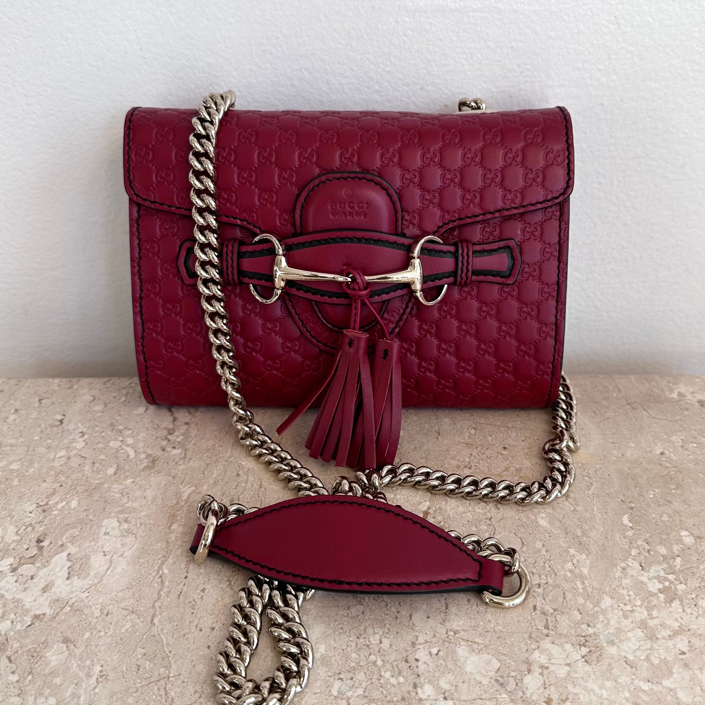 Pre-Owned GUCCI Red Microguccissima Leather Mini Emily Crossbody Bag