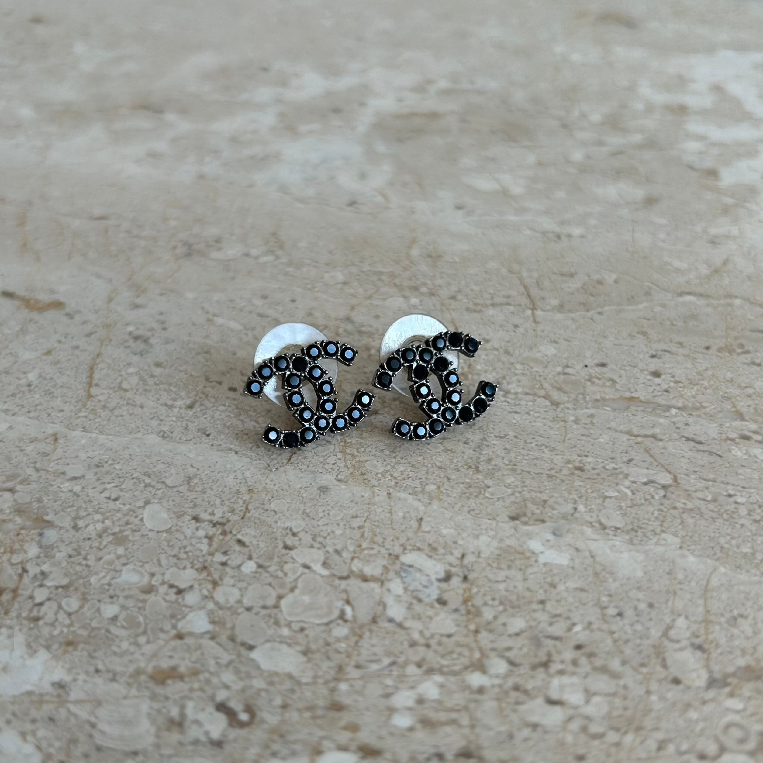 Pre-Owned CHANEL™ Small Black Crystal Stud Earring