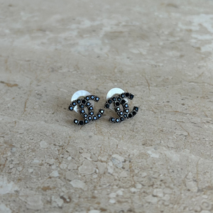 Pre-Owned CHANEL™ Small Black Crystal Stud Earring