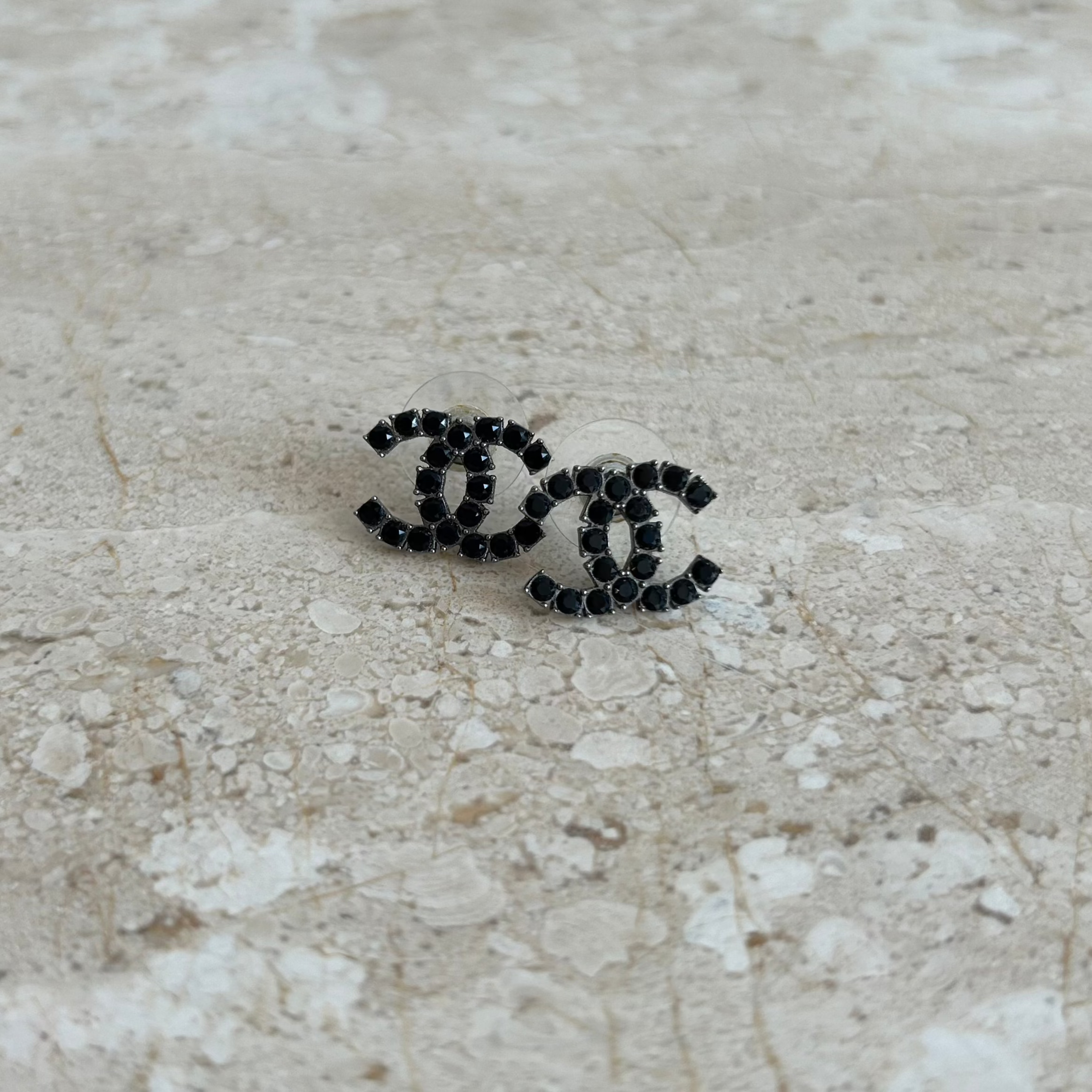 Pre-Owned CHANEL™ Small Black Crystal Stud Earring
