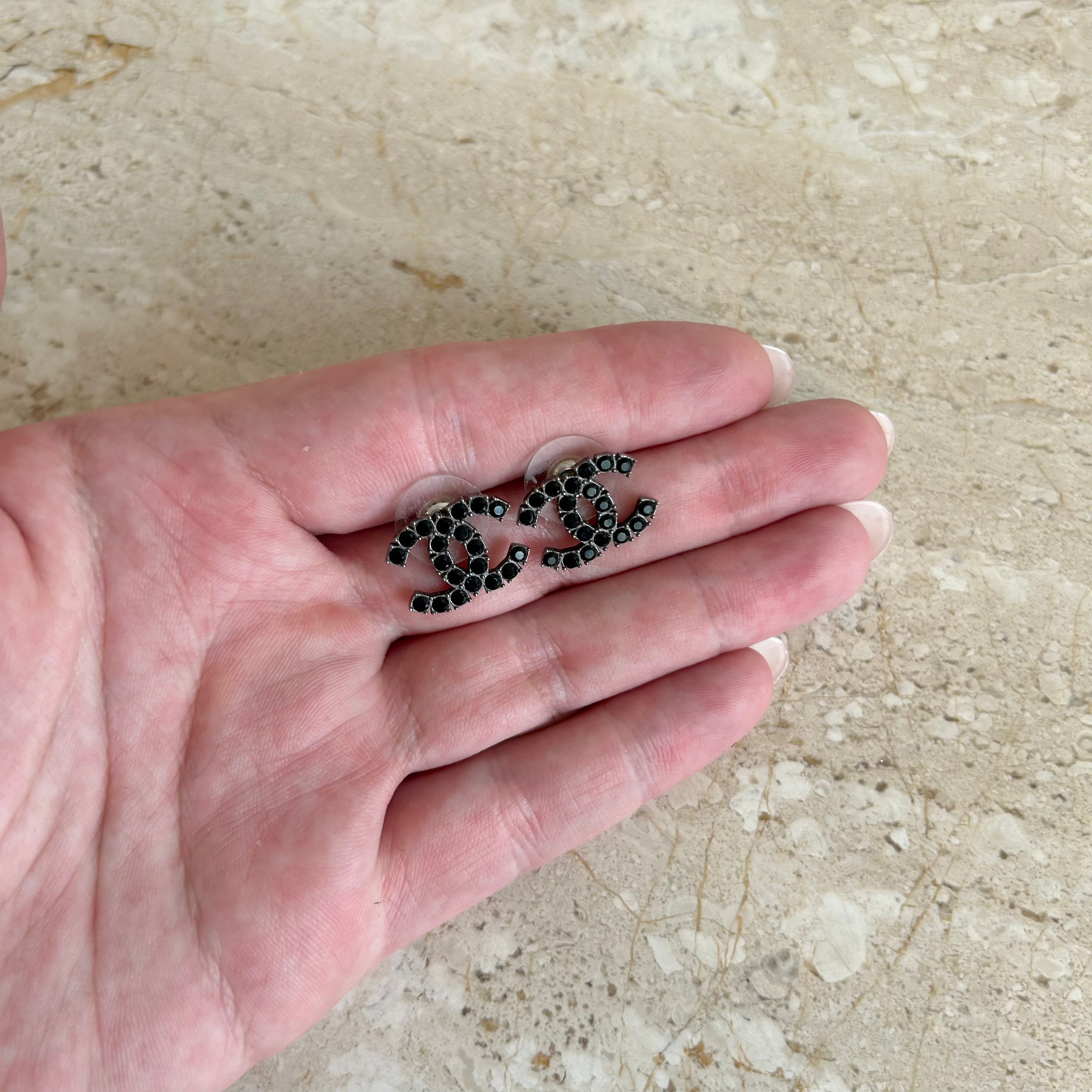 Pre-Owned CHANEL™ Small Black Crystal Stud Earring