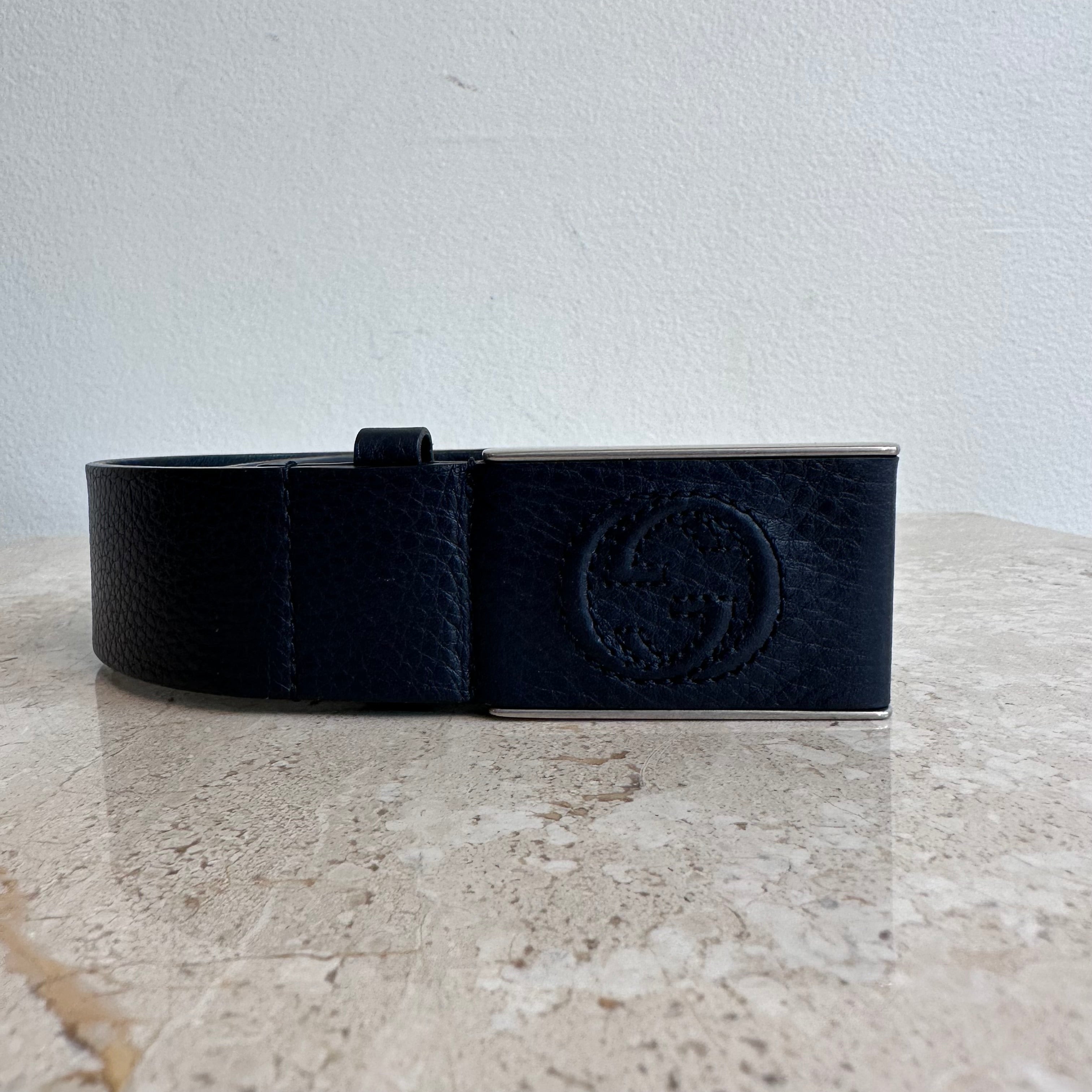 Pre-Owned GUCCI Navy GG Leather Belt