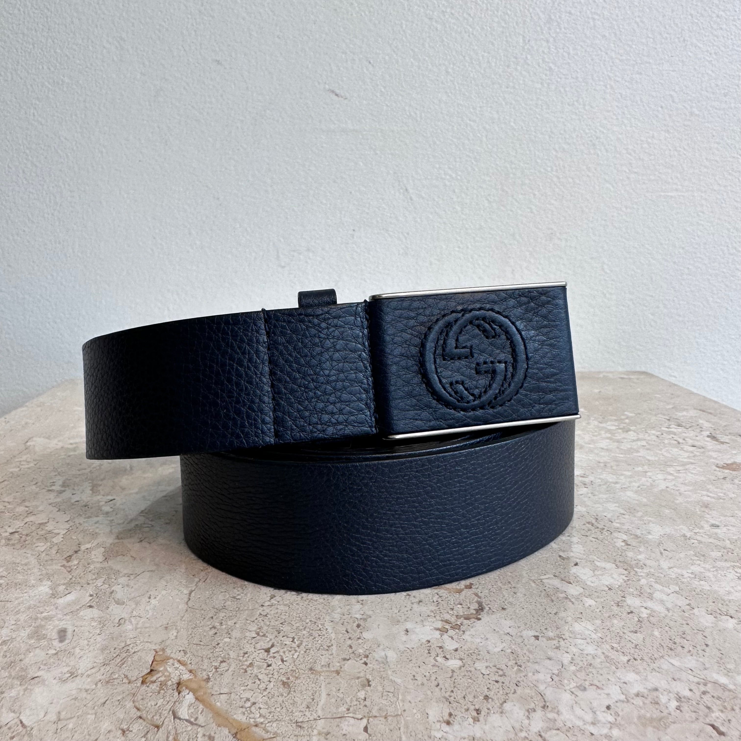 Pre-Owned GUCCI Navy GG Leather Belt
