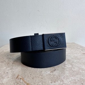 Pre-Owned GUCCI Navy GG Leather Belt