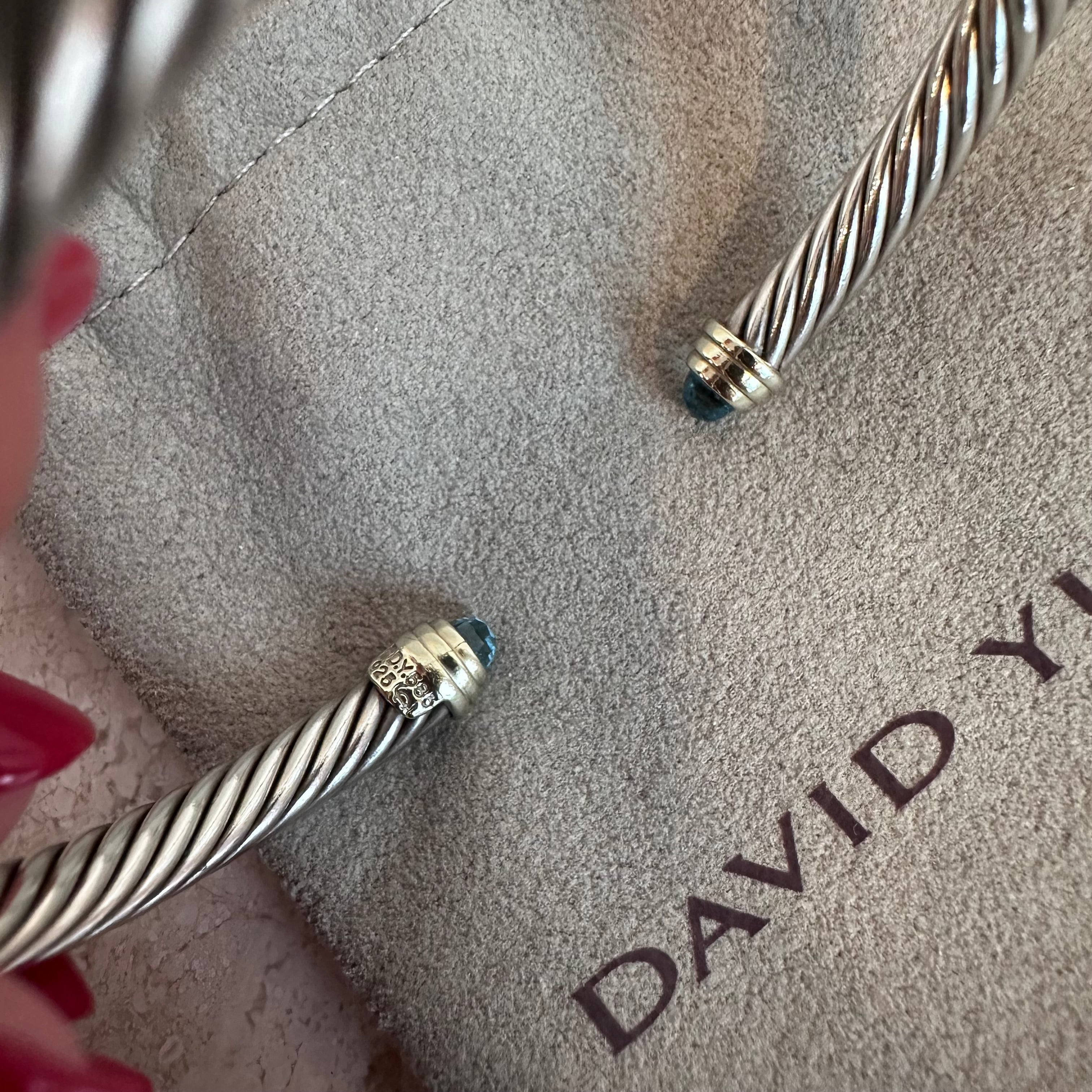 Pre-Owned DAVID YURMAN Cable Classics 14K YG With Blue Topaz Bracelet