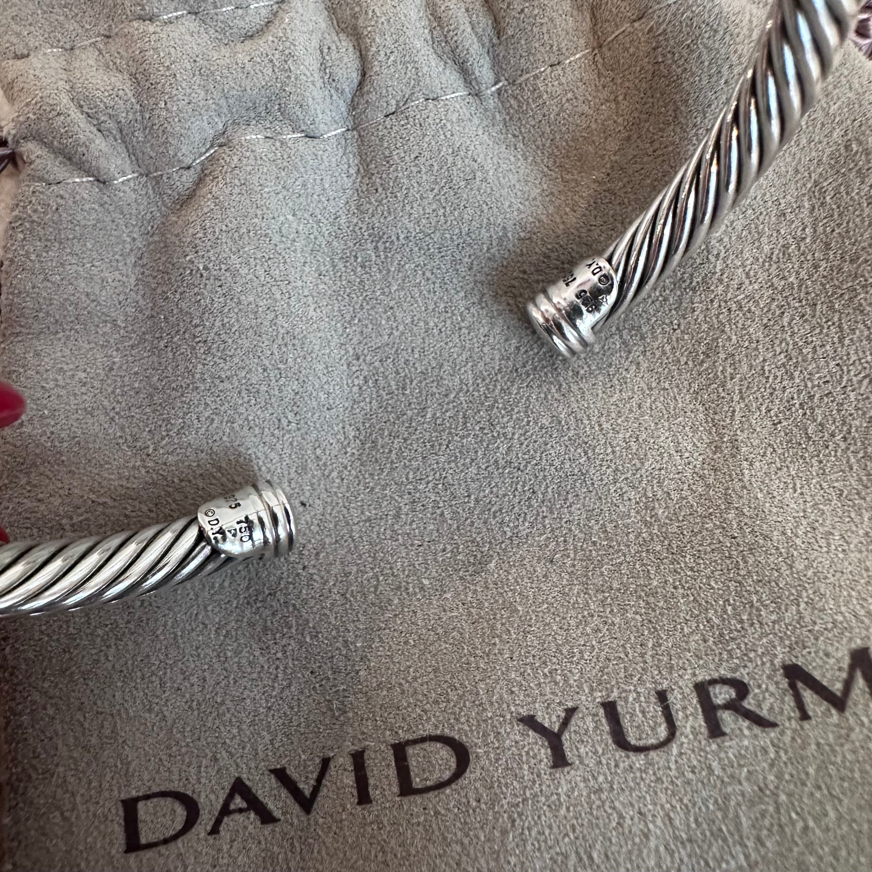 Pre-Owned DAVID YURMAN Sterling Silver & 18K Gold Mother of Pearl Ruby Cable Bracelet