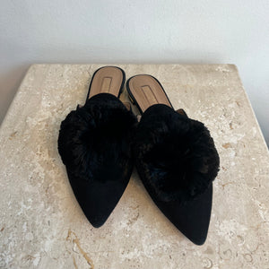 Pre-Owned AQUAZZURA Black Suede Mule Flat - Size 39