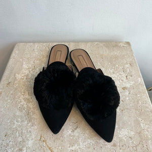 Pre-Owned AQUAZZURA Black Suede Mule Flat - Size 39