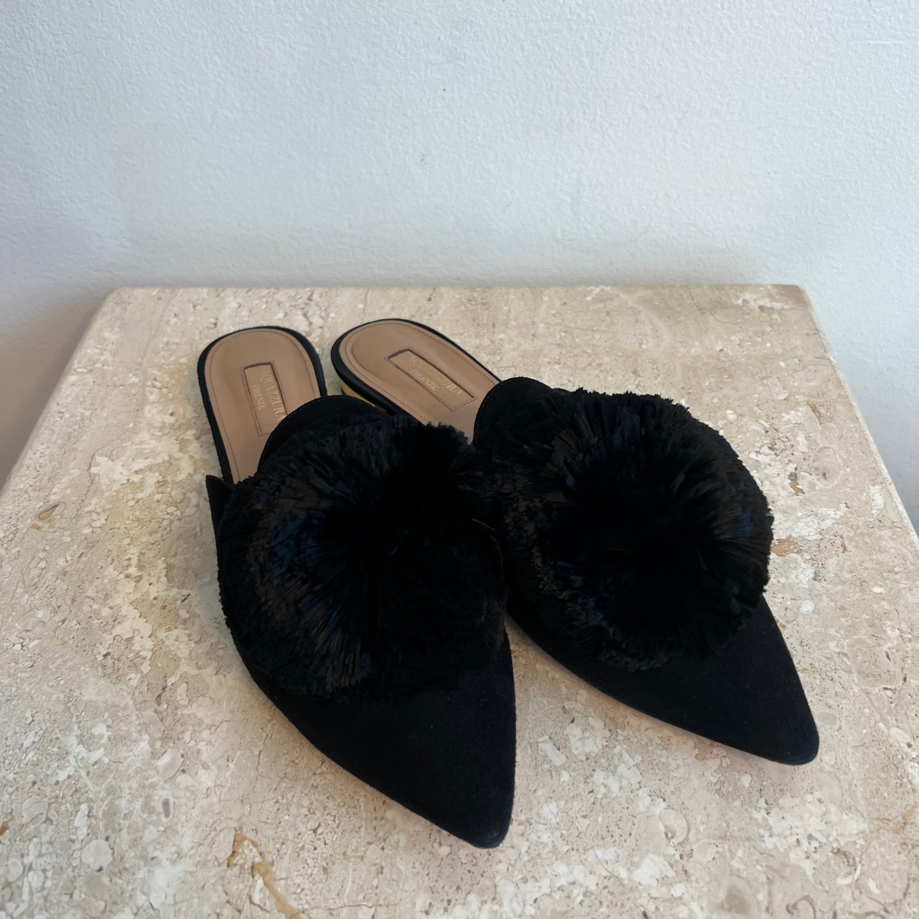 Pre-Owned AQUAZZURA Black Suede Mule Flat - Size 39