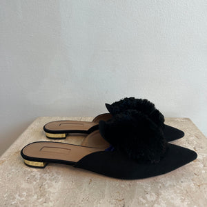 Pre-Owned AQUAZZURA Black Suede Mule Flat - Size 39