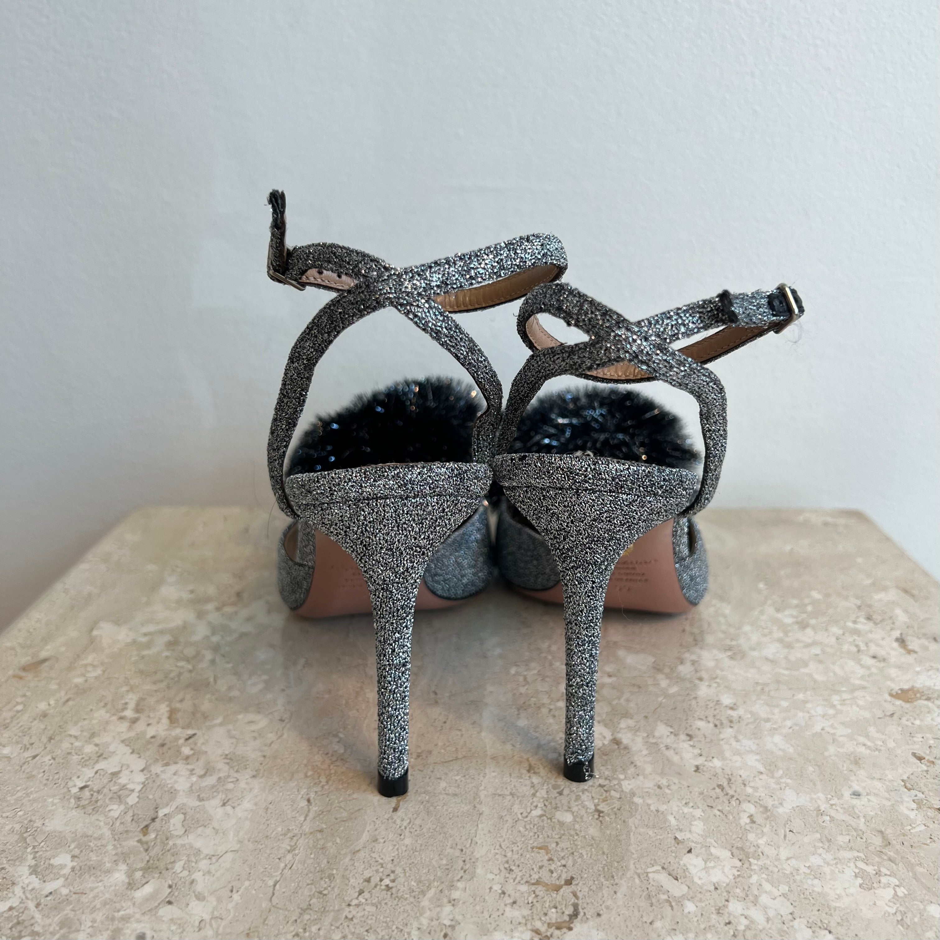 Pre-Owned AQUAZZURA Silver Fabric Sandal Heel - Size 39