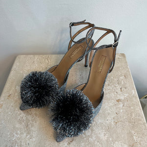 Pre-Owned AQUAZZURA Silver Fabric Sandal Heel - Size 39