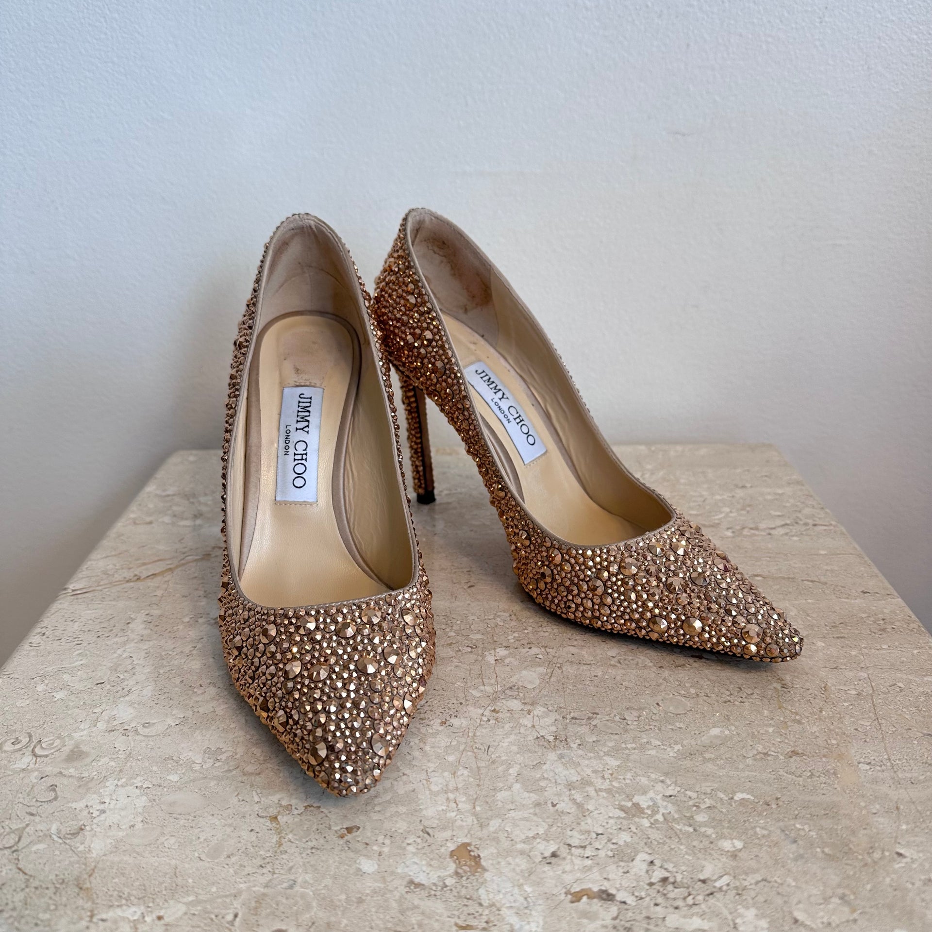 Pre-Owned JIMMY CHOO Gold Glitter Love Pumps 100 Size