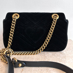 Pre-Owned GUCCI Black Velvet Marmont Mini Shoulder Bag
