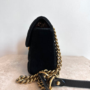Pre-Owned GUCCI Black Velvet Marmont Mini Shoulder Bag