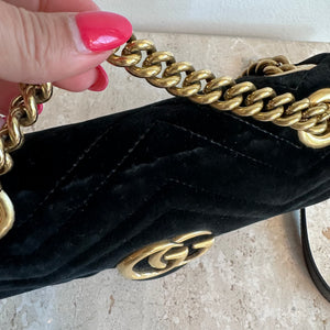 Pre-Owned GUCCI Black Velvet Marmont Mini Shoulder Bag