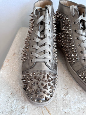 Pre-Owned CHRISTIAN LOUBOUTIN Louis Pik Pik Metallic Leather Mens Sneakers Size 41.5