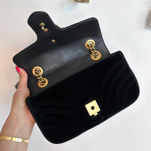 Pre-Owned GUCCI Black Velvet Marmont Mini Shoulder Bag