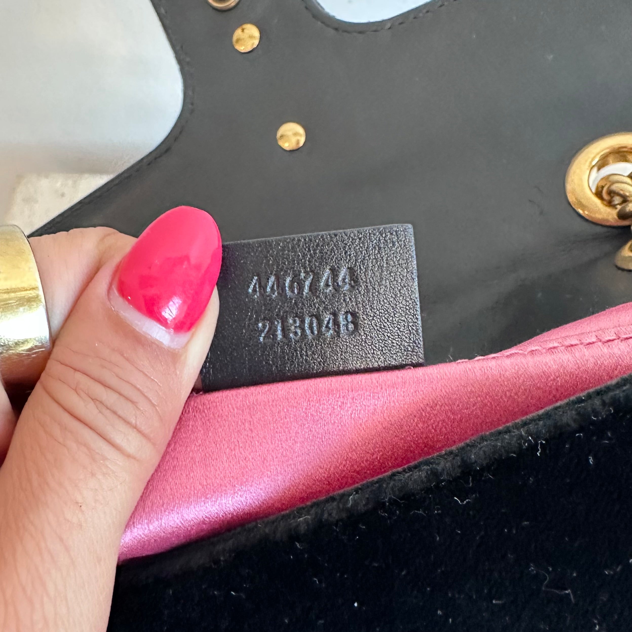 Pre-Owned GUCCI Black Velvet Marmont Mini Shoulder Bag