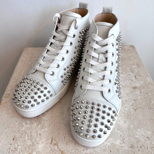 Pre-Owned CHRISTIAN LOUBOUTIN Louis Flat Calf Spikes High Top Sneaker White Size 41