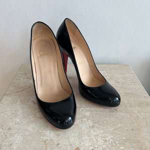 Pre Owned CHRISTIAN LOUBOUTIN Black Patent New Simple Pump Size 40 100 Valamode