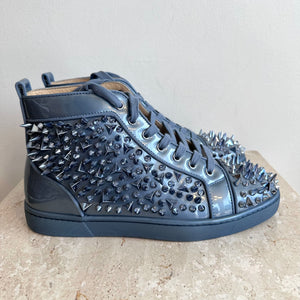 Pre-Owned CHRISTIAN LOUBOUTIN Metallic Blue Spiked Sneakers Size 40.5