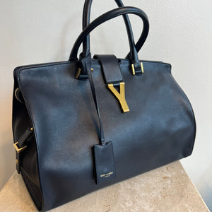 Pre-Owned YVES SAINT LAURENT Navy Leather Cabas Chyc Medium Tote