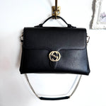 Pre Owned GUCCI Black Leather Dollar Interlocking GG Satchel/Shoulder Bag