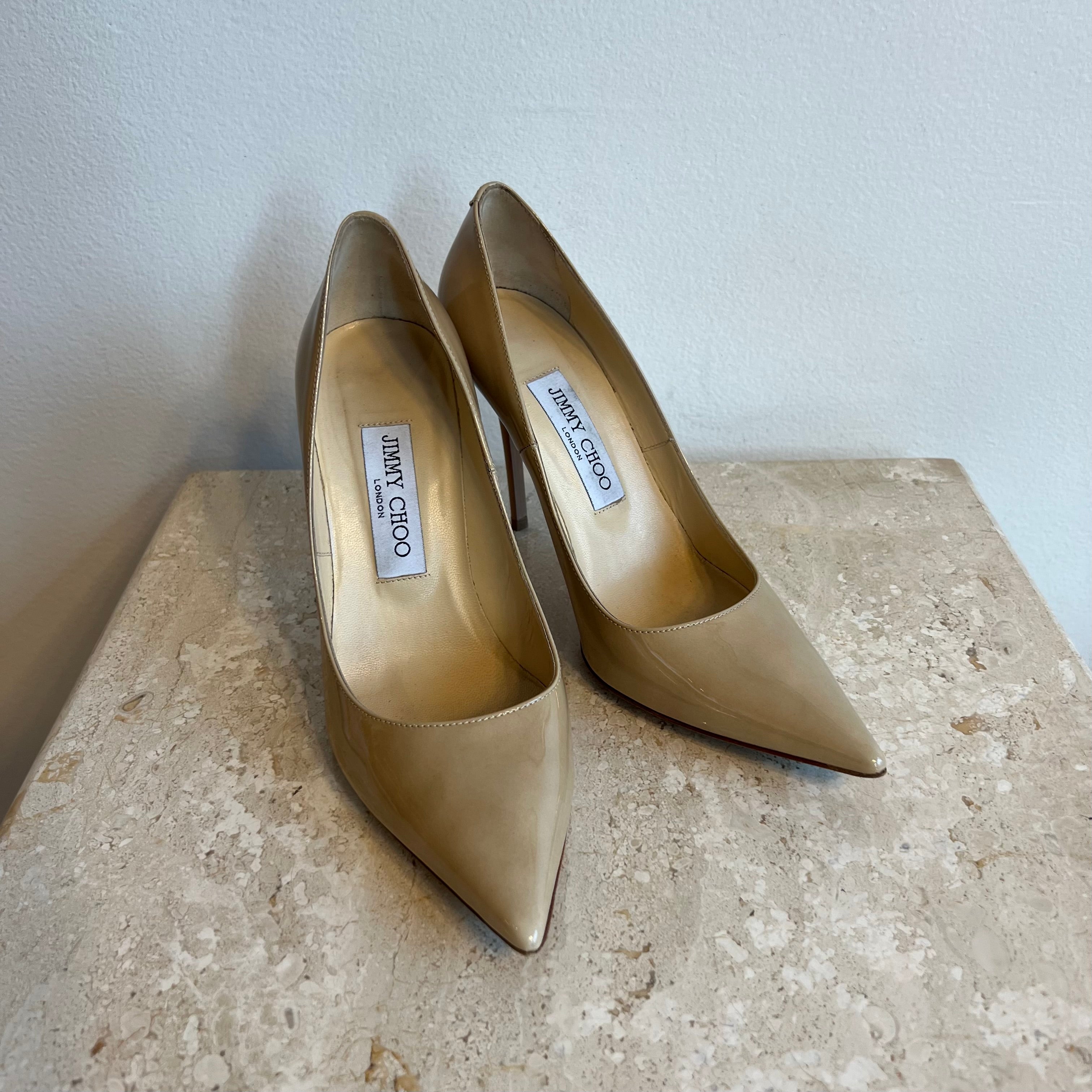 Pre-Owned JIMMY CHOO Nude Patent Abel Pump Size 36.5