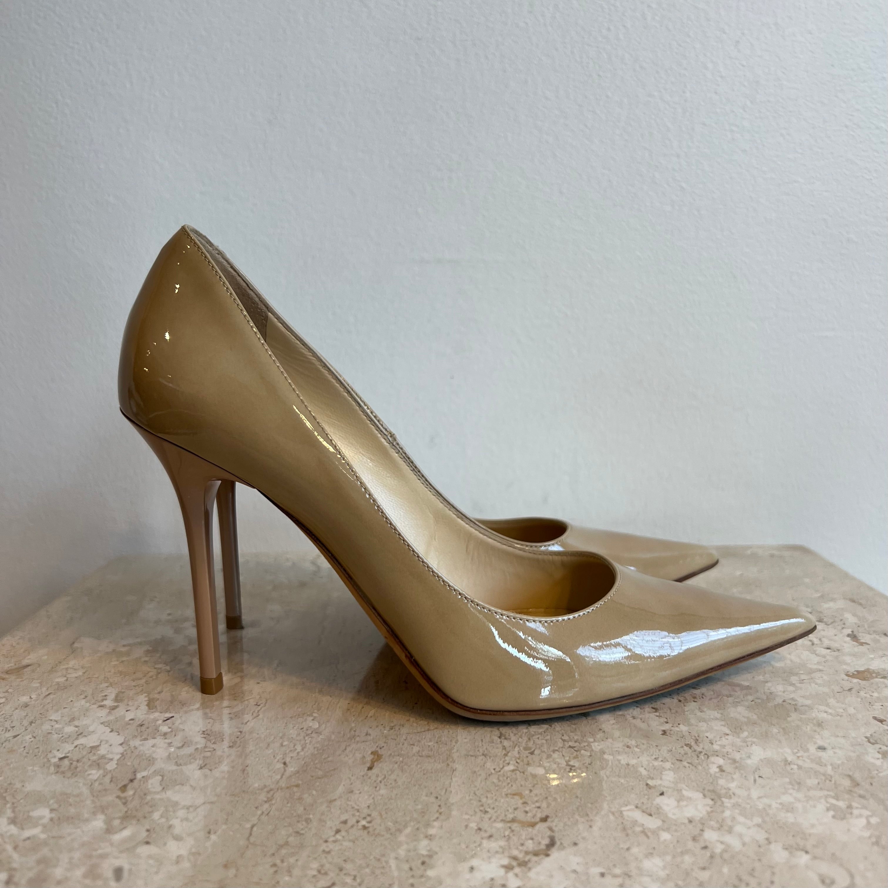 Pre-Owned JIMMY CHOO Nude Patent Abel Pump Size 36.5