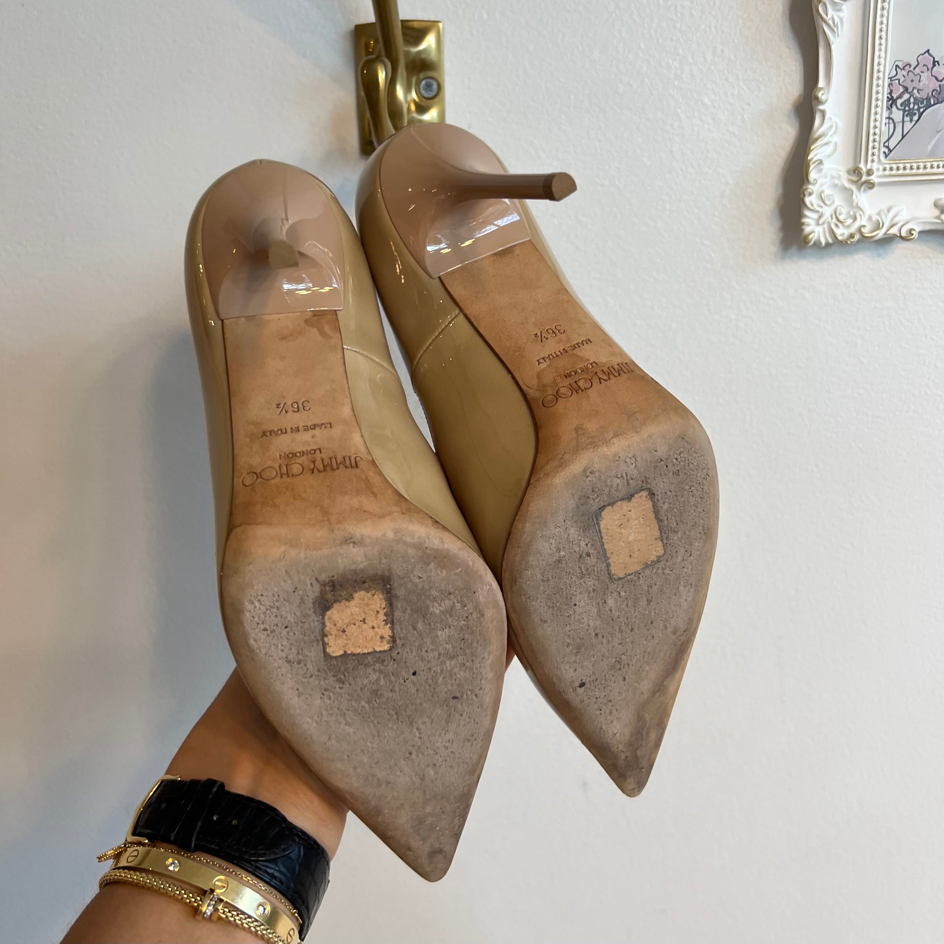 Pre-Owned JIMMY CHOO Nude Patent Abel Pump Size 36.5