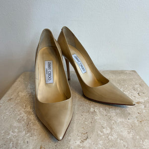 Pre-Owned JIMMY CHOO Nude Patent Abel Pump Size 36.5