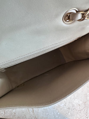 Pre-Owned CHANEL Beige Lambskin Patent Chocolate Bar Flap Bag