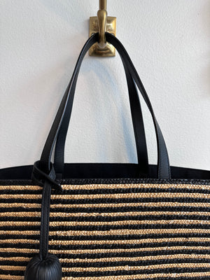 Pre-Owned SAINT LAURENT Neutral Paneer Striped Raffia Tote