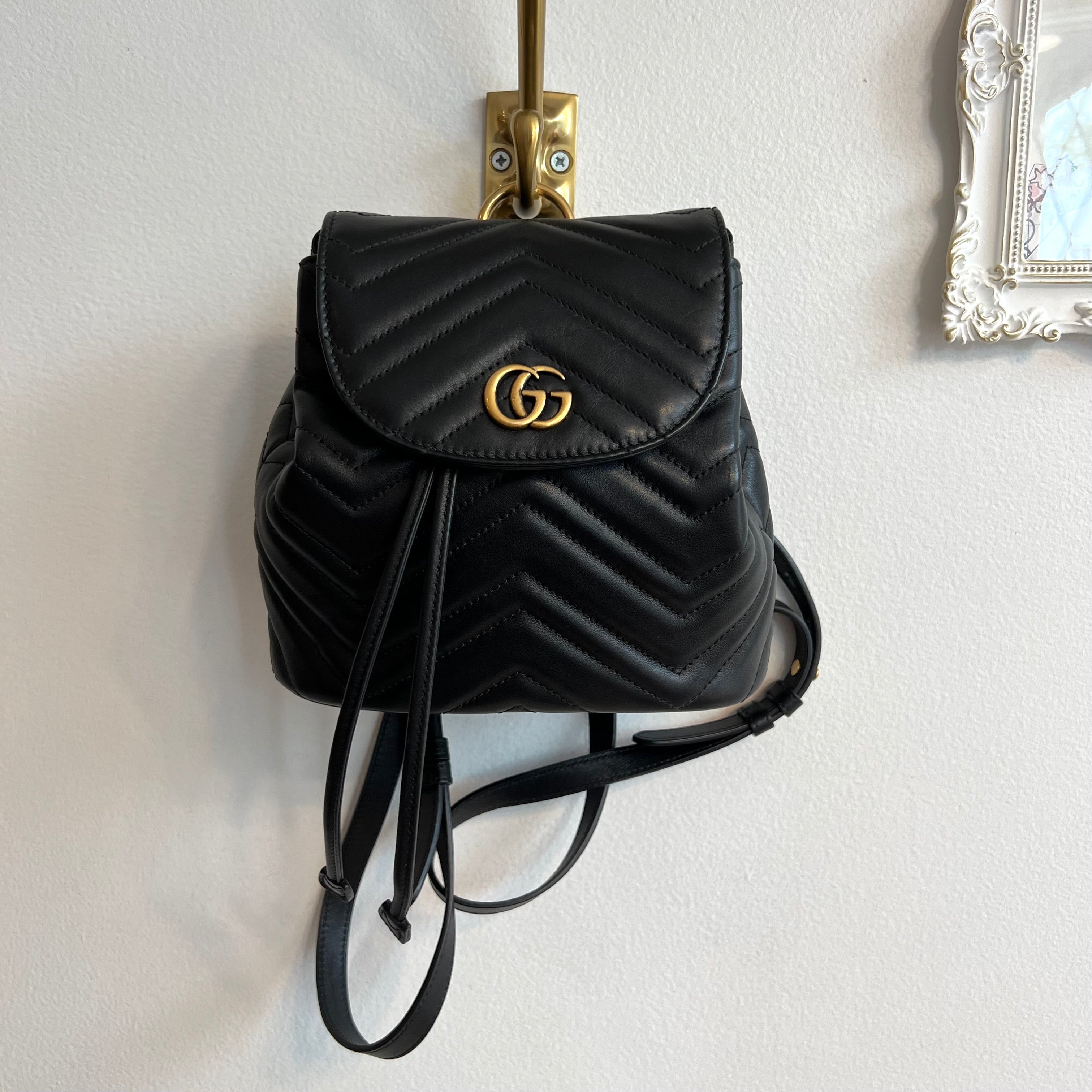 Pre-Owned GUCCI Black Marmont Mini Apollo Backpack