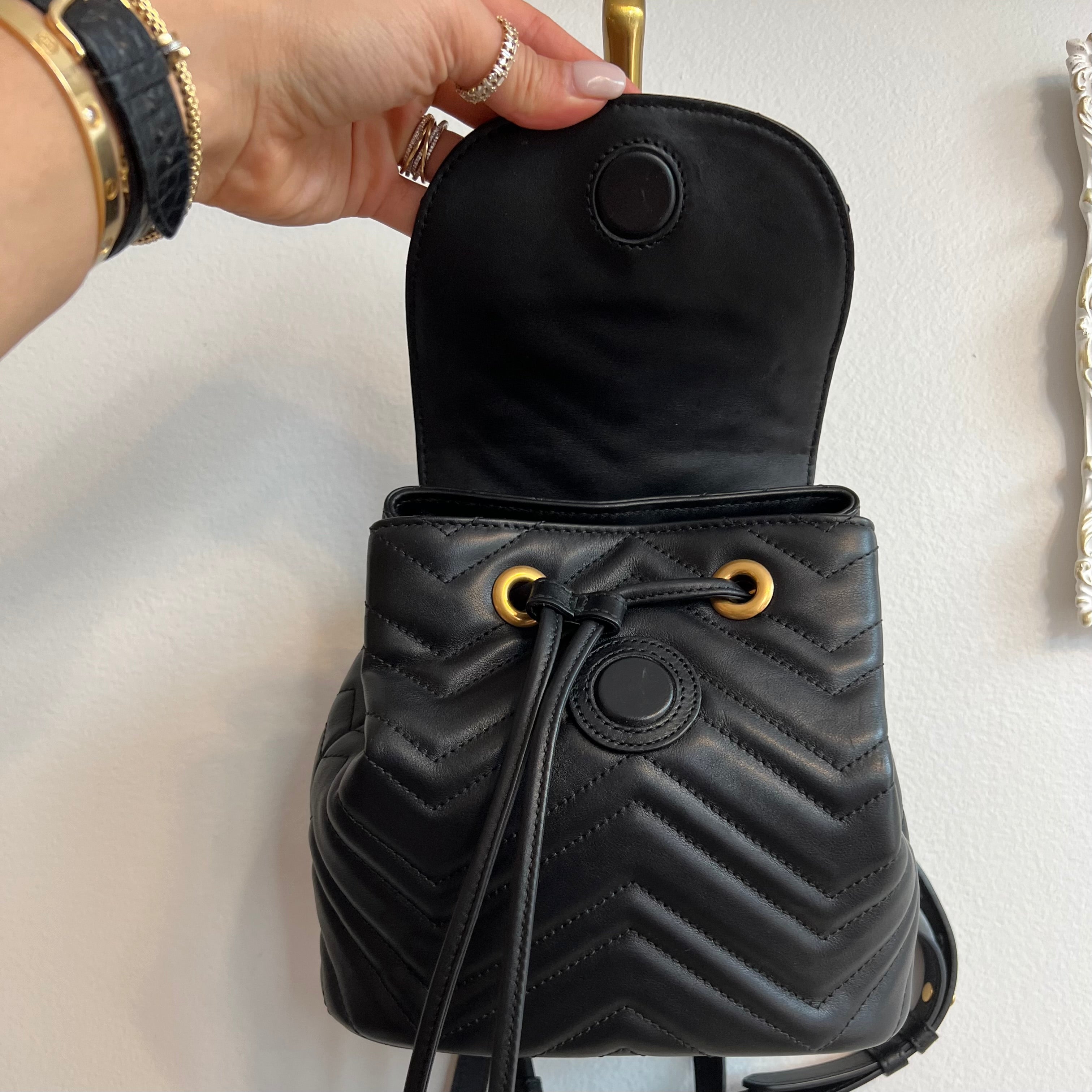 Pre-Owned GUCCI Black Marmont Mini Apollo Backpack