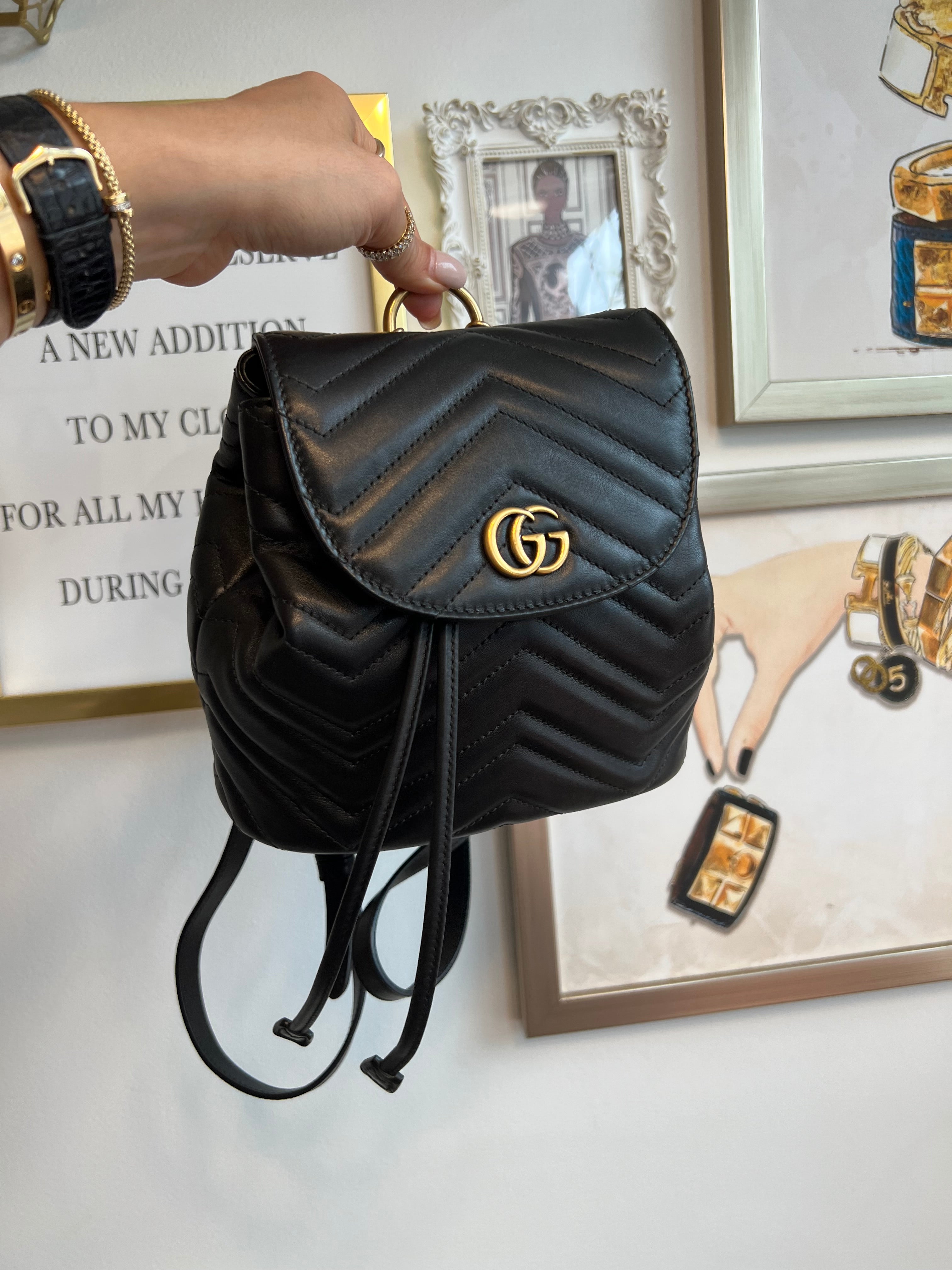 Pre-Owned GUCCI Black Marmont Mini Apollo Backpack