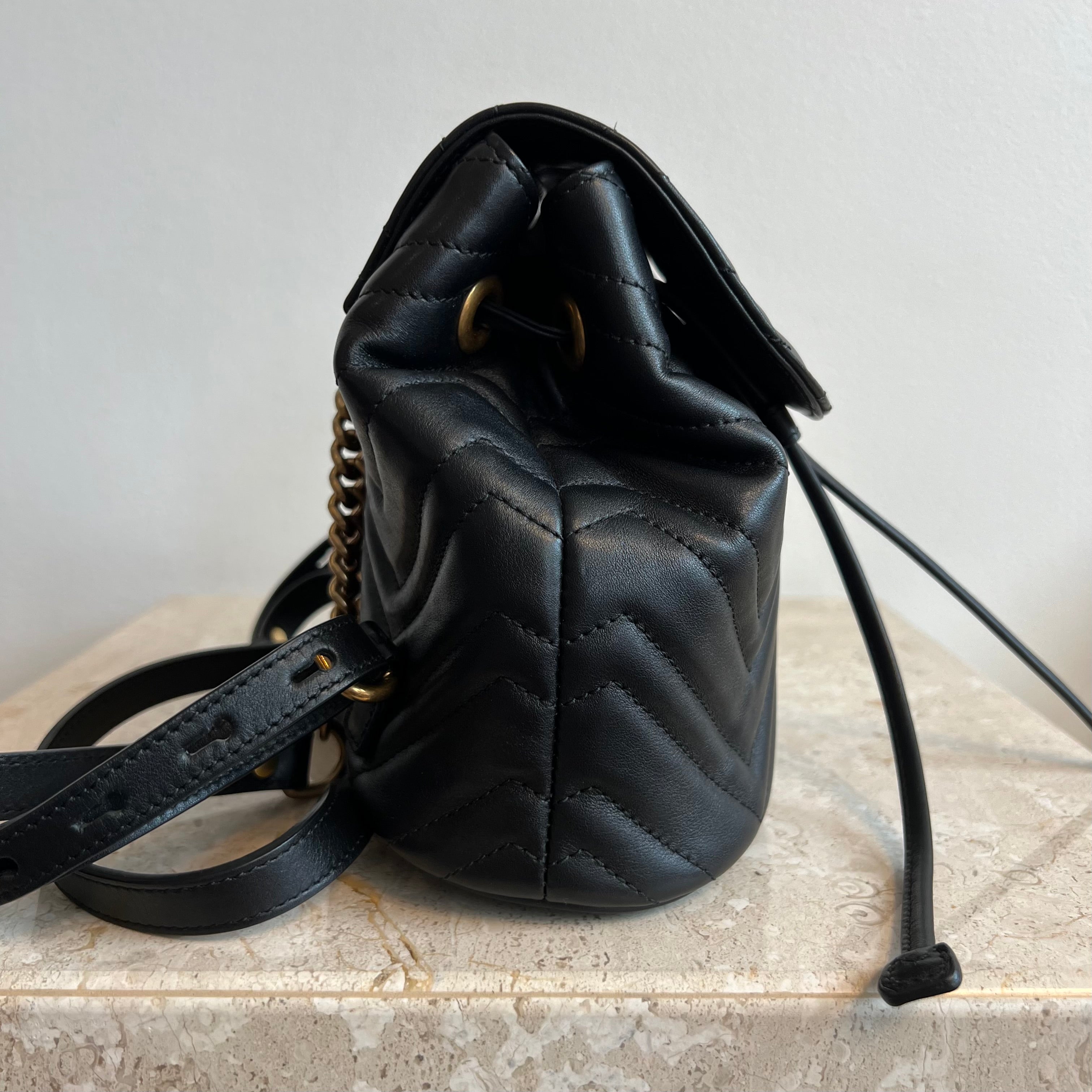 Pre-Owned GUCCI Black Marmont Mini Apollo Backpack