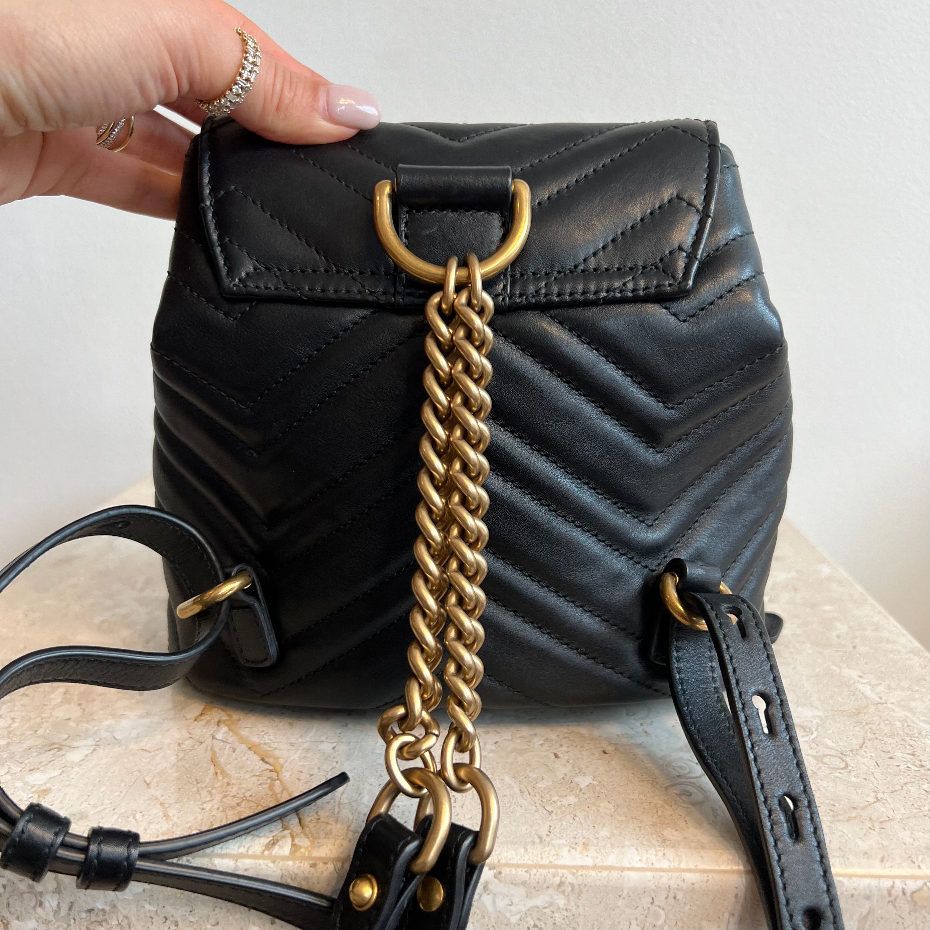 Pre-Owned GUCCI Black Marmont Mini Apollo Backpack