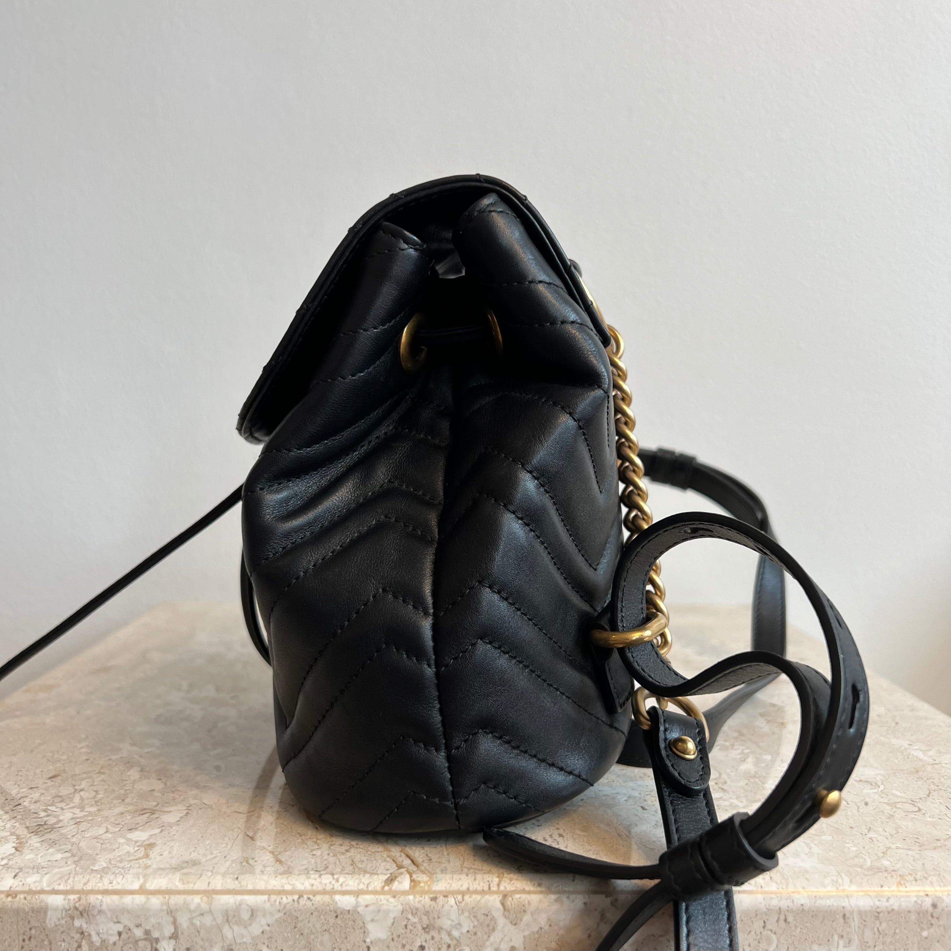 Pre-Owned GUCCI Black Marmont Mini Apollo Backpack