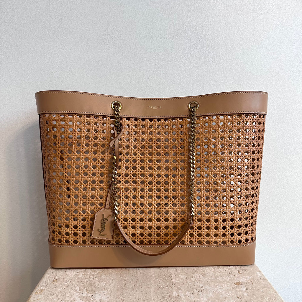 Pre-Owned SAINT LAURENT Woven Cane Shopping Tote