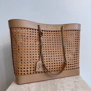 Pre-Owned SAINT LAURENT Woven Cane Shopping Tote