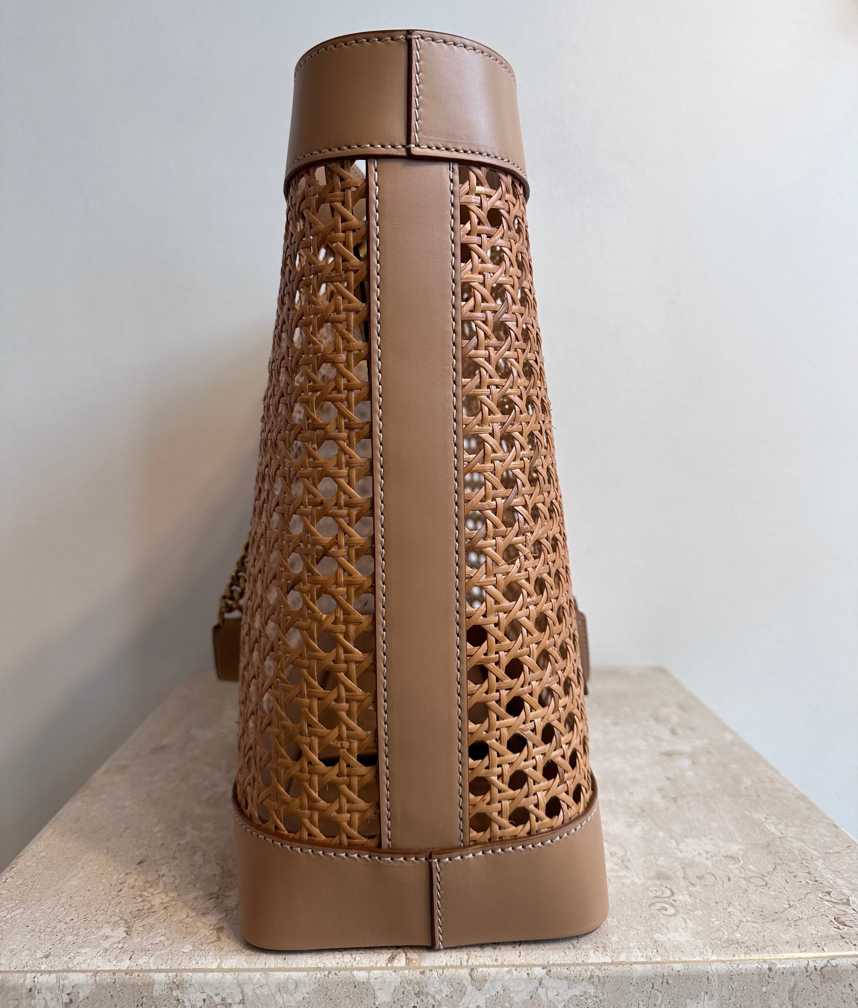 Pre-Owned SAINT LAURENT Woven Cane Shopping Tote