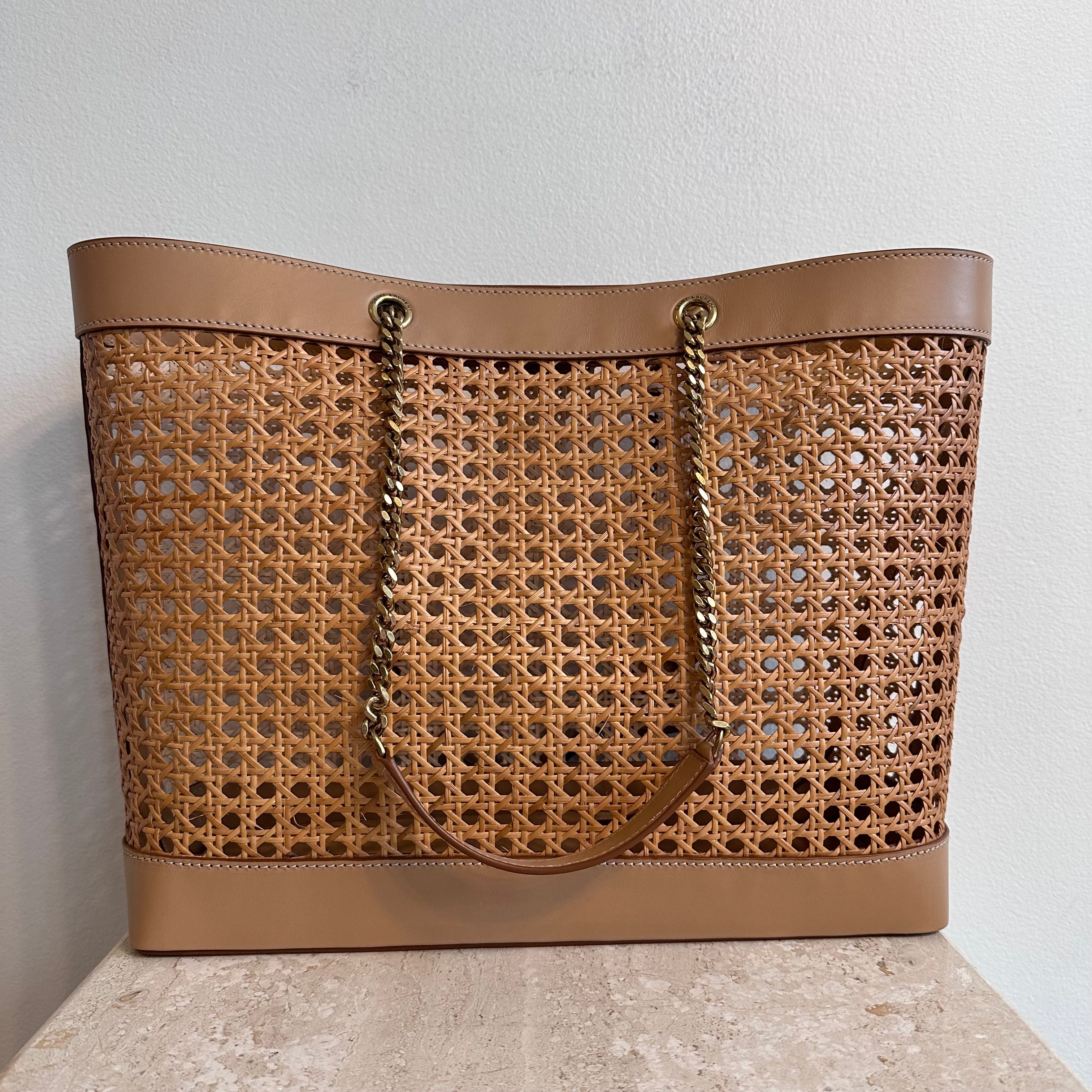Pre-Owned SAINT LAURENT Woven Cane Shopping Tote