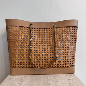 Pre-Owned SAINT LAURENT Woven Cane Shopping Tote